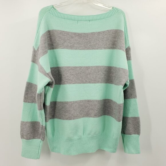 Vine & Love Striped Sweater Women's M Mint Green Gray Oversize Cozy Academia - Picture 5 of 7
